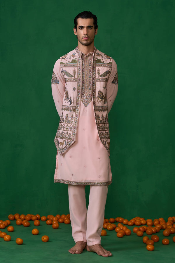 RAMAYAN PINK KURTA JACKET SET
