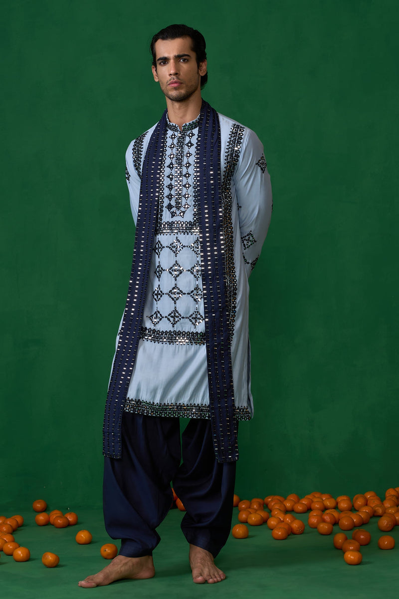 DARRPAN SKYBLUE KURTA JACKET SET