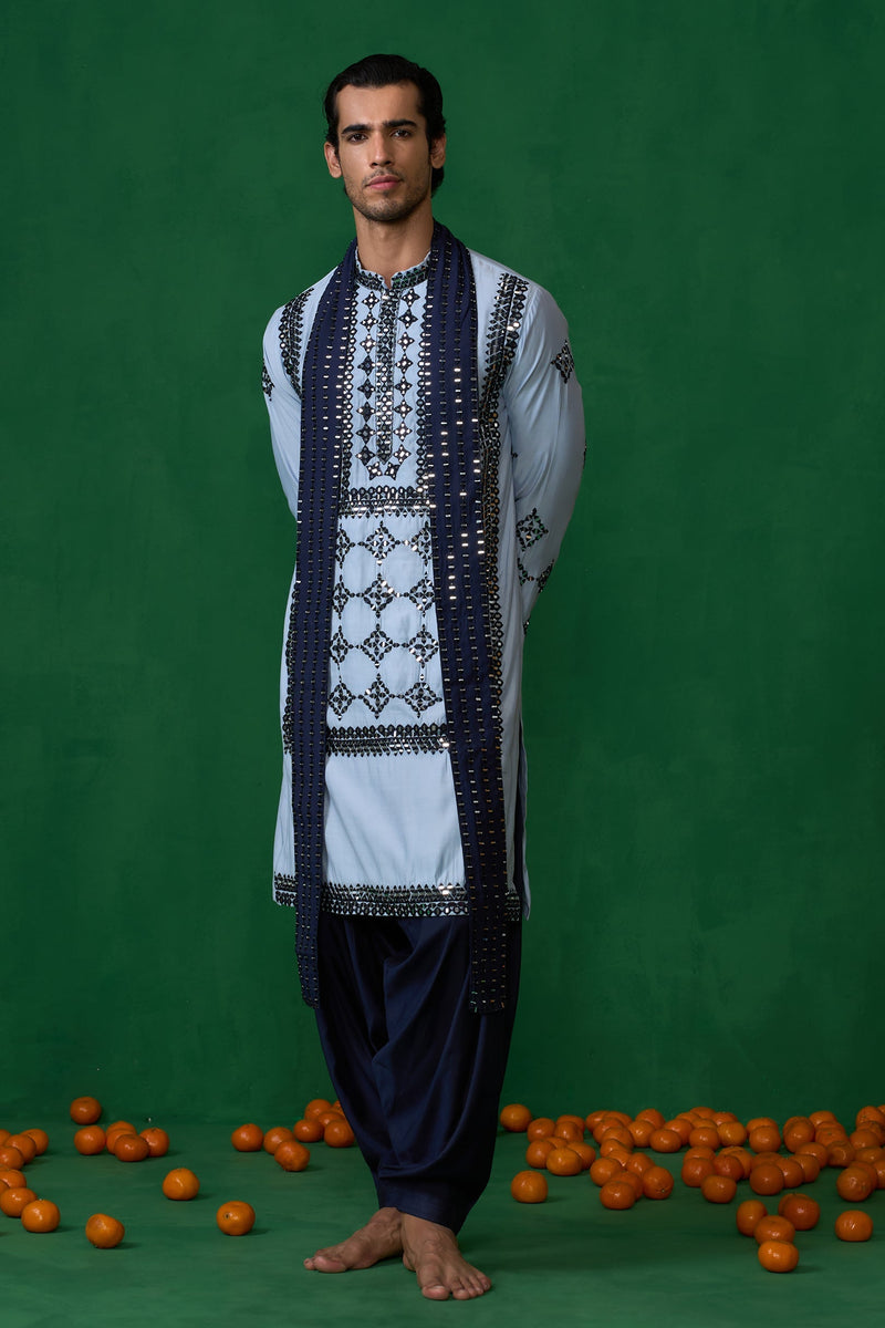 DARRPAN SKYBLUE KURTA JACKET SET