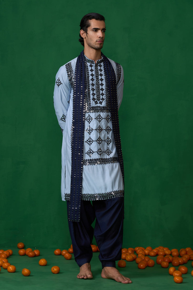 DARRPAN SKYBLUE KURTA JACKET SET