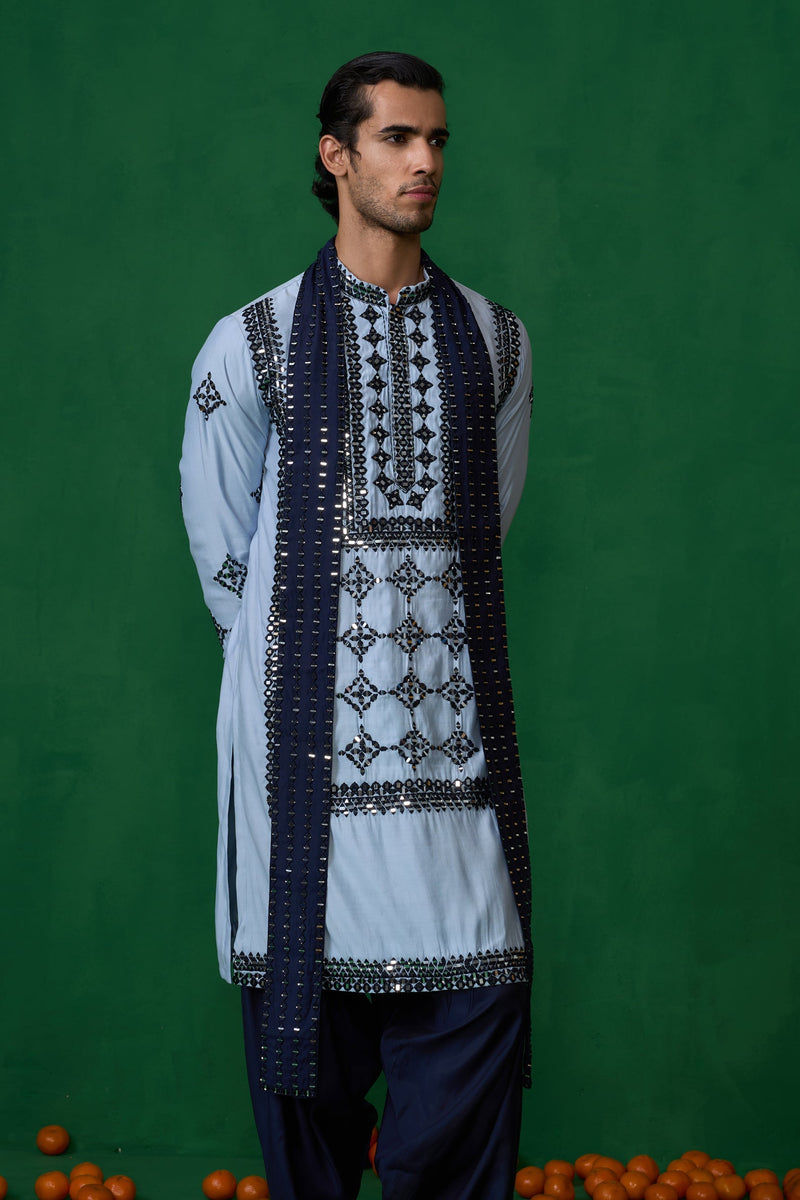 DARRPAN SKYBLUE KURTA JACKET SET