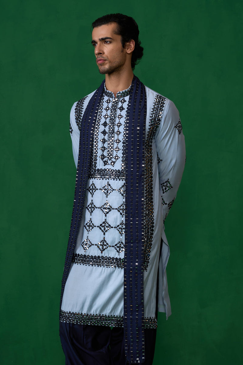 DARRPAN SKYBLUE KURTA JACKET SET