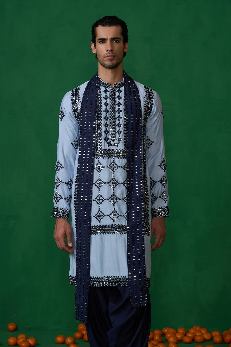 DARRPAN SKYBLUE KURTA JACKET SET