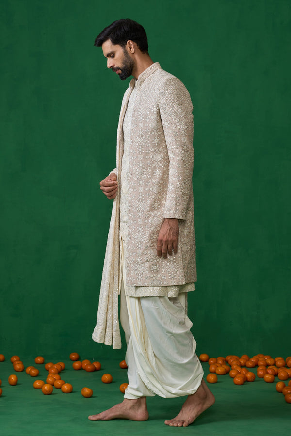 FLORAL BIEGE SHERWANI SET