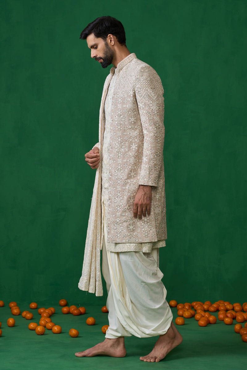 FLORAL BIEGE SHERWANI SET