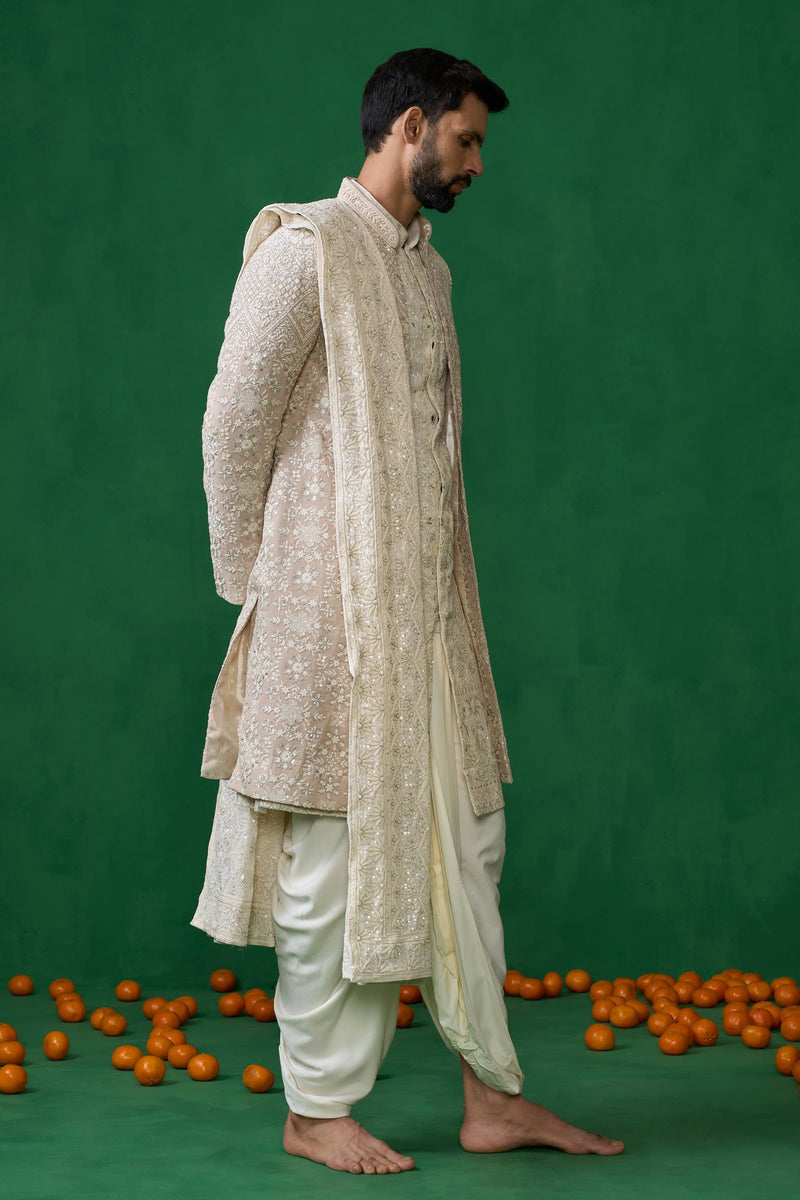 FLORAL BIEGE SHERWANI SET