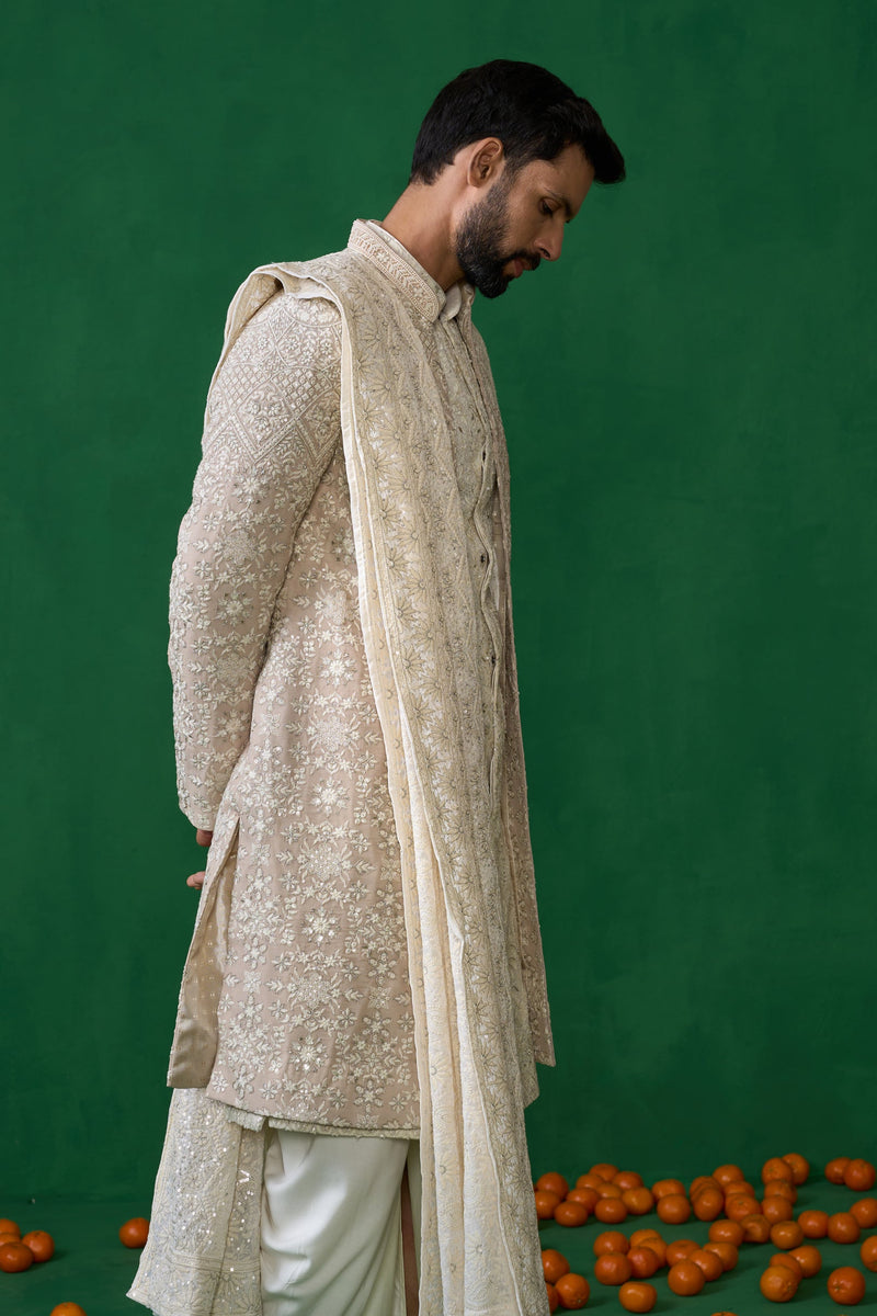 FLORAL BIEGE SHERWANI SET