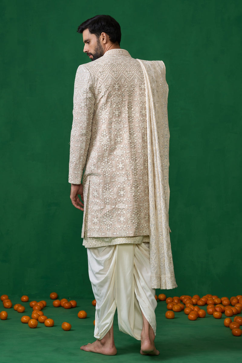 FLORAL BIEGE SHERWANI SET