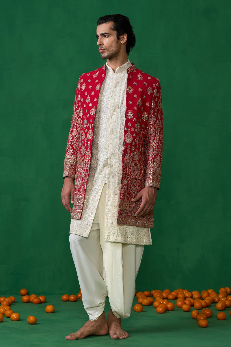 ETHNIC RED SHERWANI SET