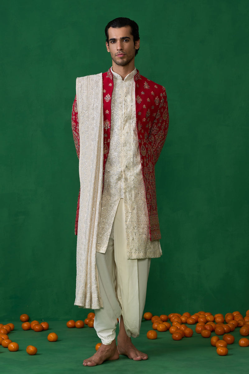 ETHNIC RED SHERWANI SET