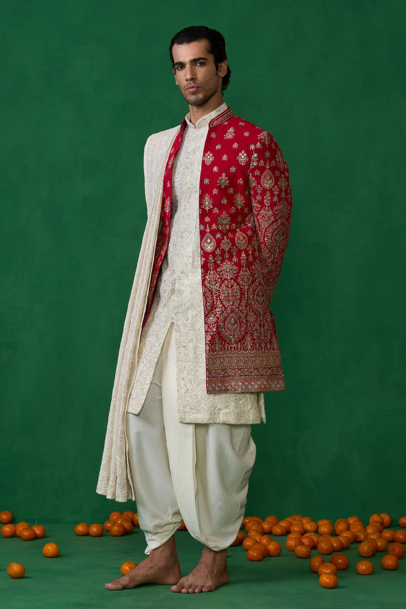 ETHNIC RED SHERWANI SET