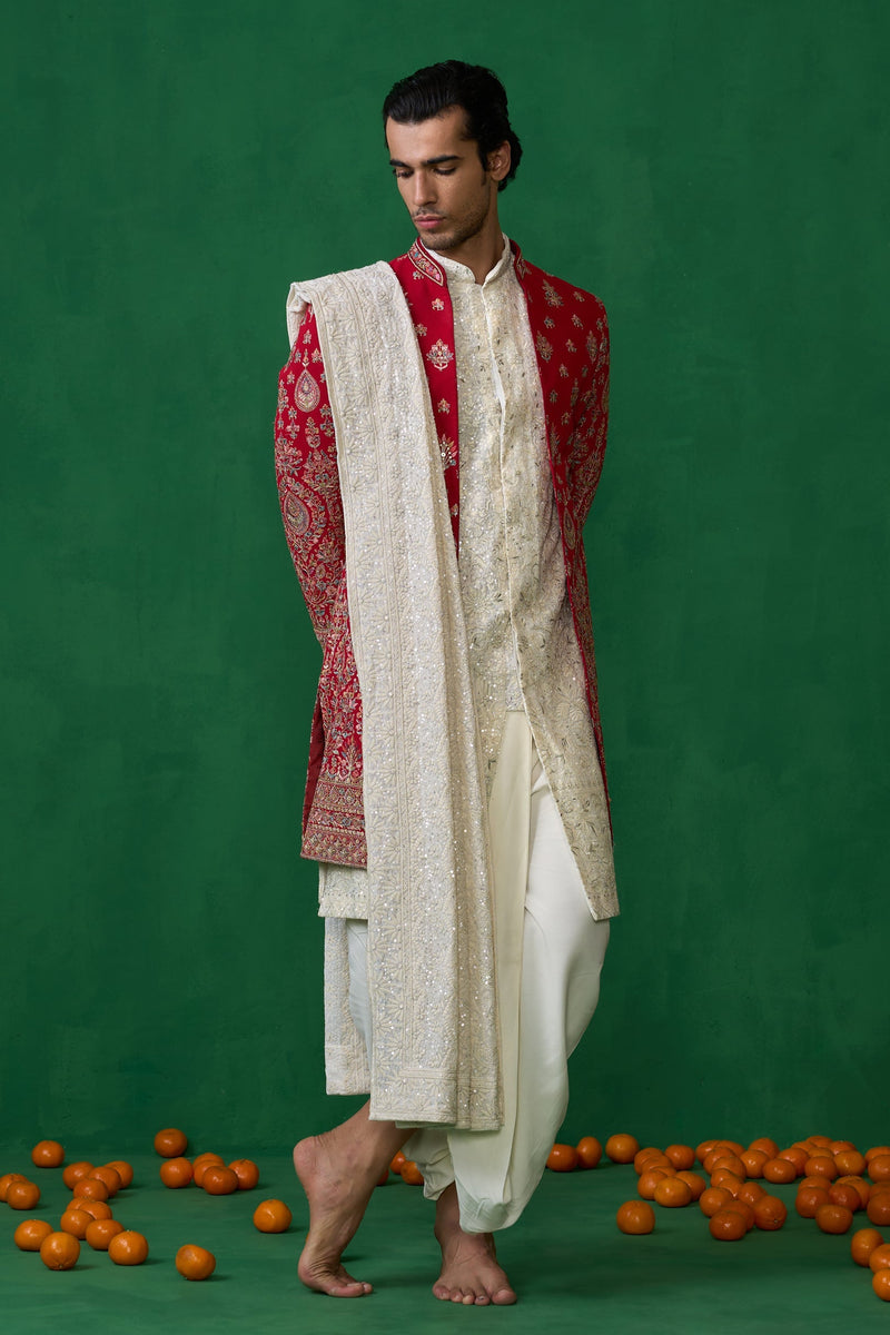 ETHNIC RED SHERWANI SET