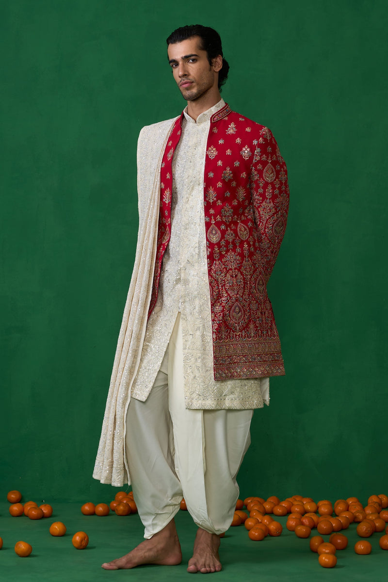 ETHNIC RED SHERWANI SET