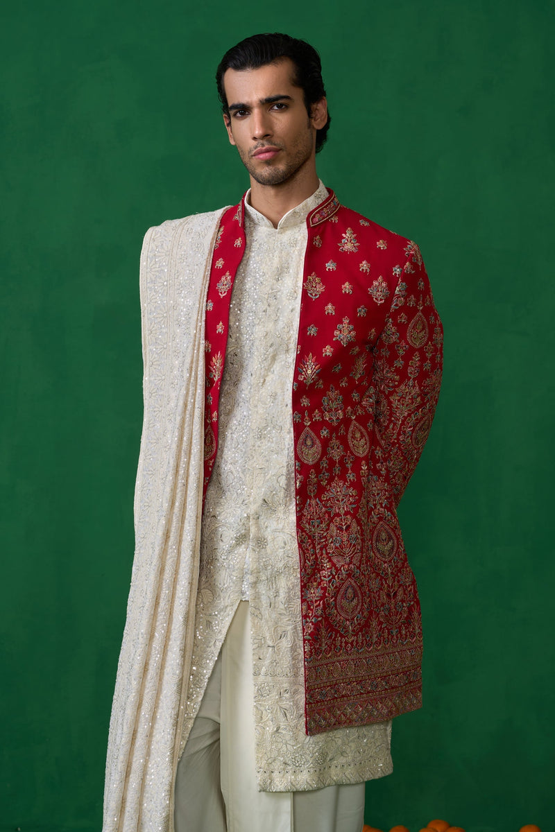 ETHNIC RED SHERWANI SET