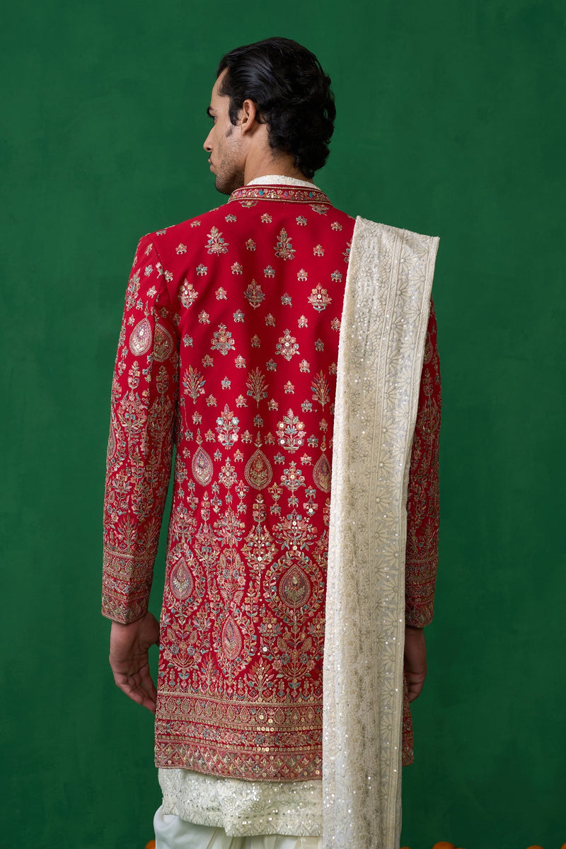 ETHNIC RED SHERWANI SET
