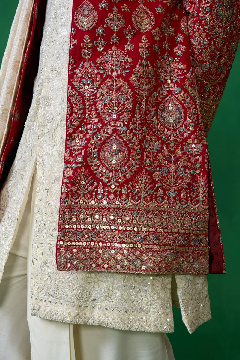 ETHNIC RED SHERWANI SET