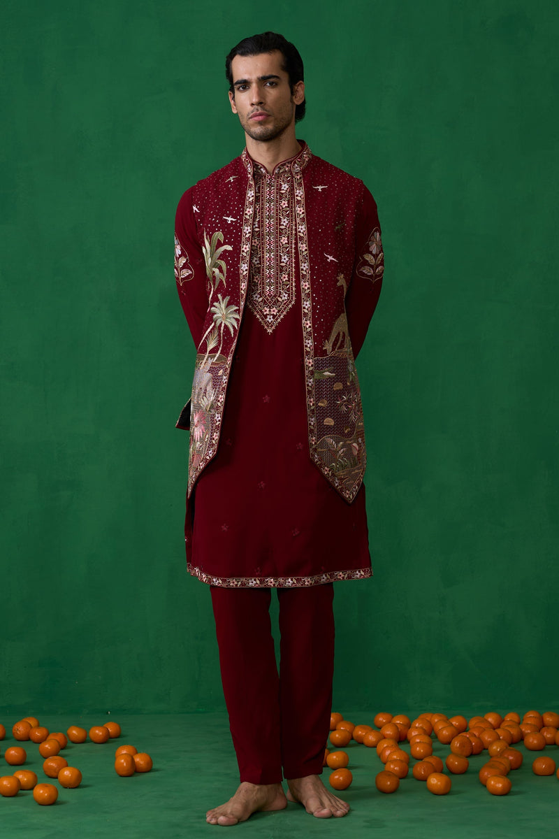 FOREST MAROON KURTA JACKET SET