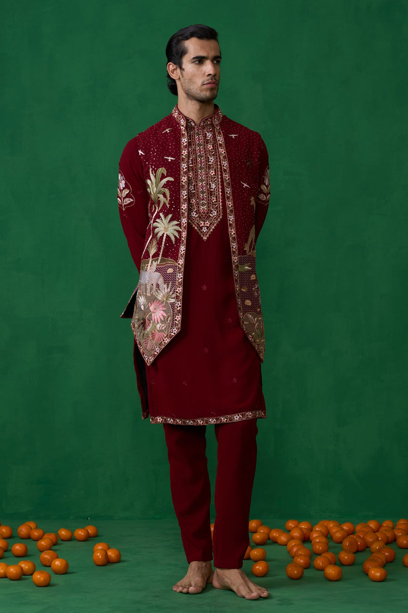 FOREST MAROON KURTA JACKET SET