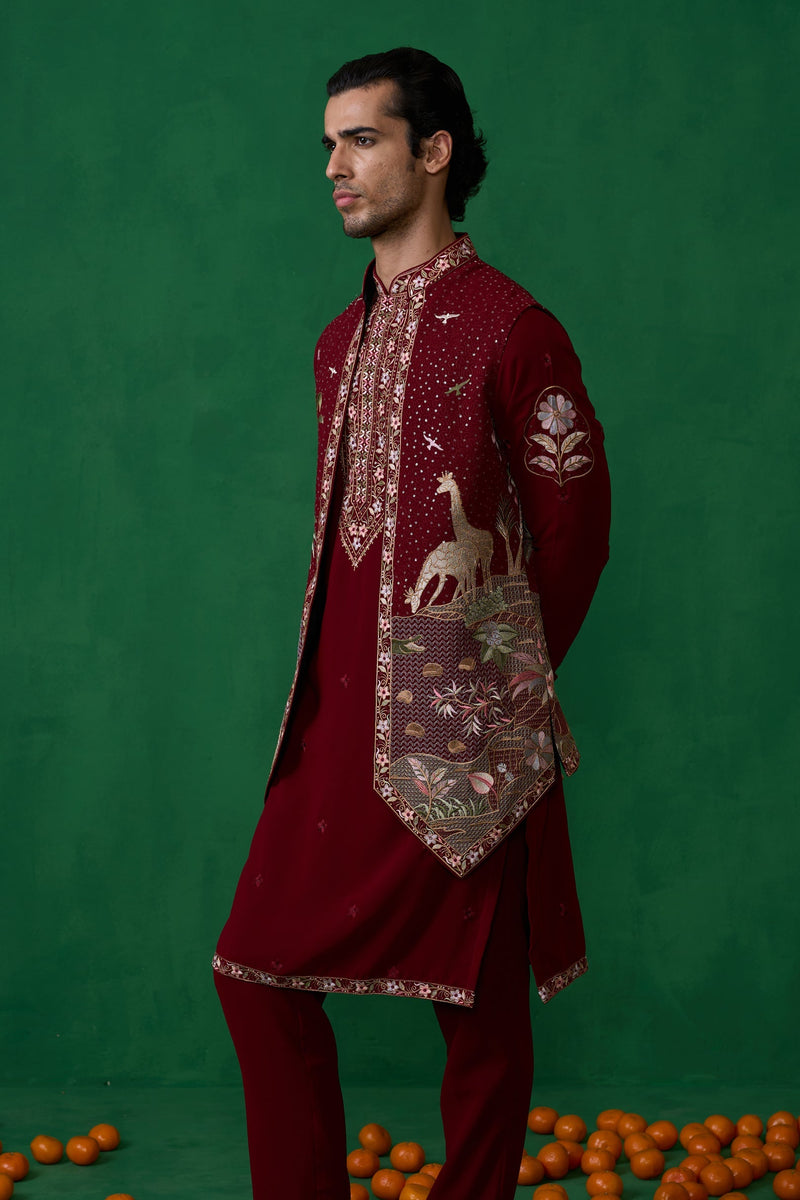 FOREST MAROON KURTA JACKET SET