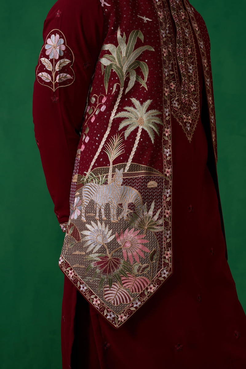 FOREST MAROON KURTA JACKET SET