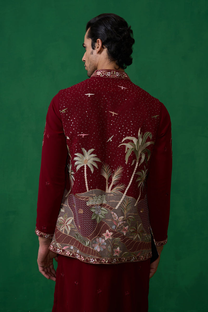 FOREST MAROON KURTA JACKET SET