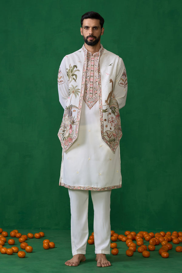 FOREST IVORY KURTA JACKET SET