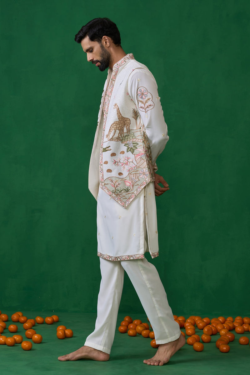 FOREST IVORY KURTA JACKET SET