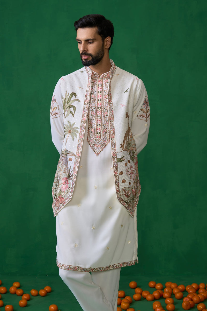 FOREST IVORY KURTA JACKET SET