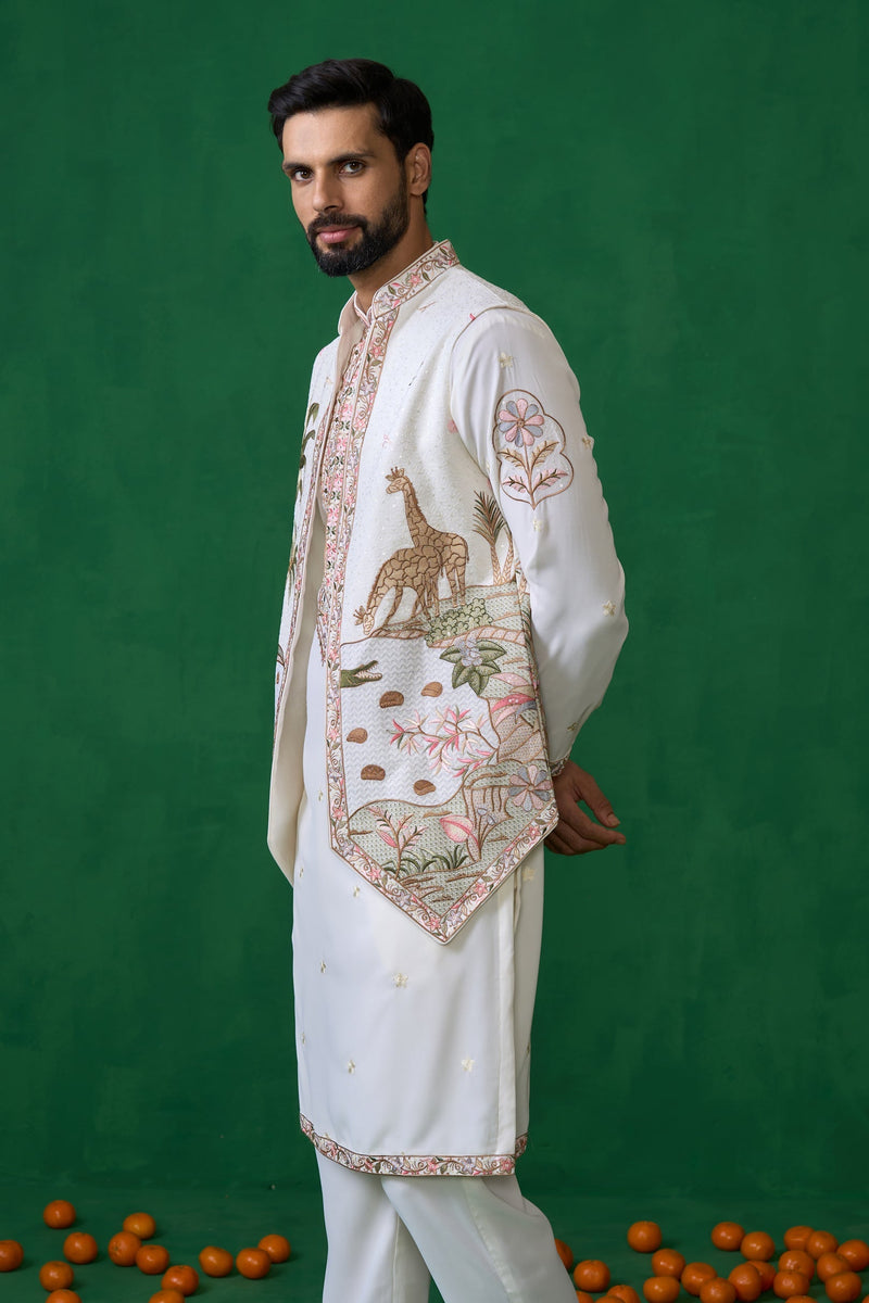 FOREST IVORY KURTA JACKET SET