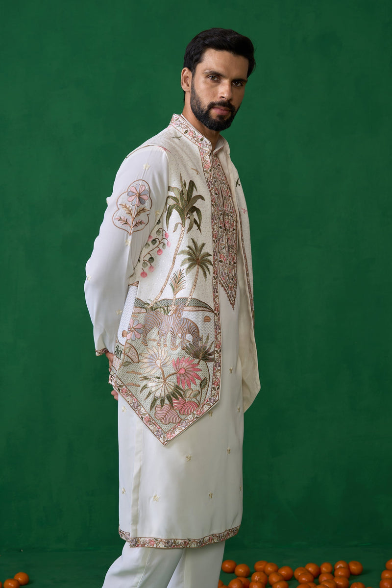 FOREST IVORY KURTA JACKET SET