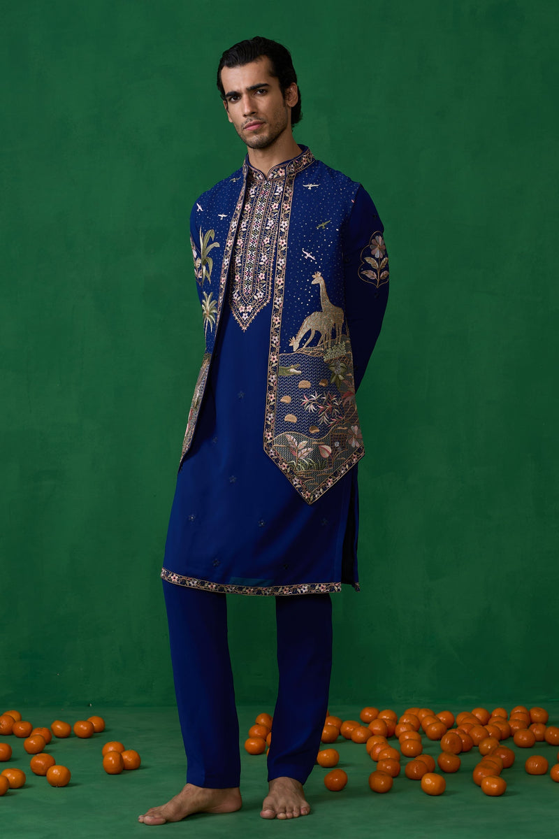 FOREST BLUE KURTA JACKET SET