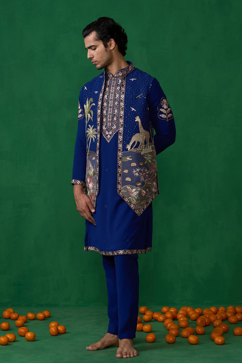 FOREST BLUE KURTA JACKET SET