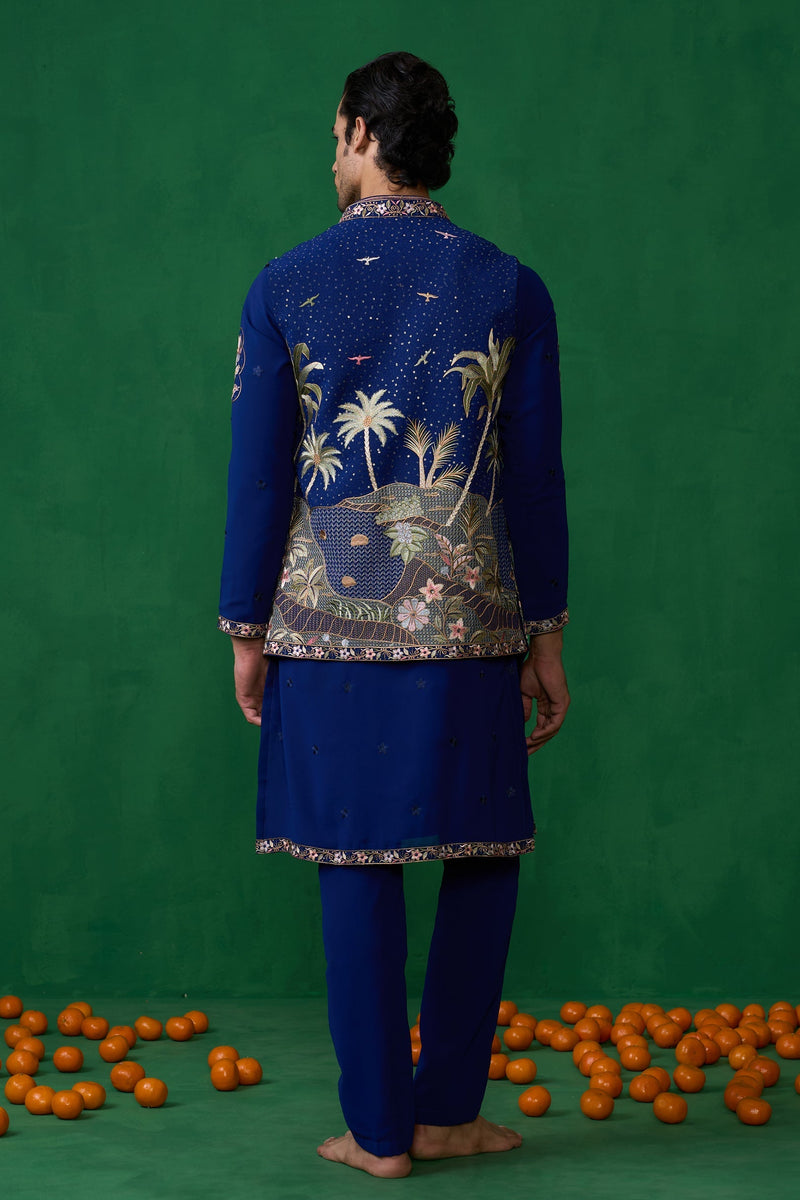 FOREST BLUE KURTA JACKET SET