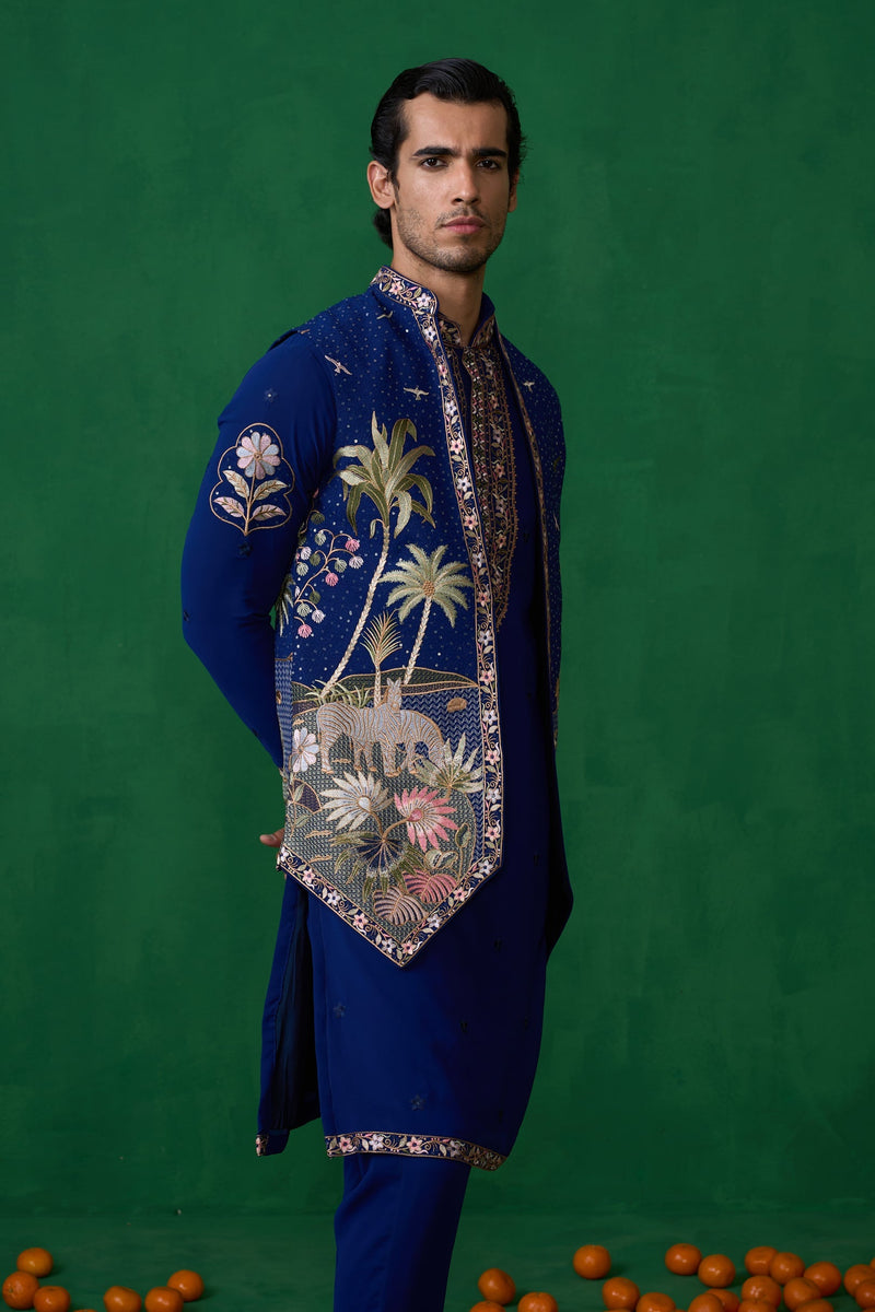 FOREST BLUE KURTA JACKET SET