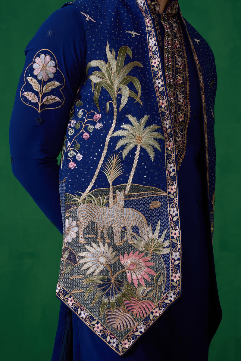 FOREST BLUE KURTA JACKET SET