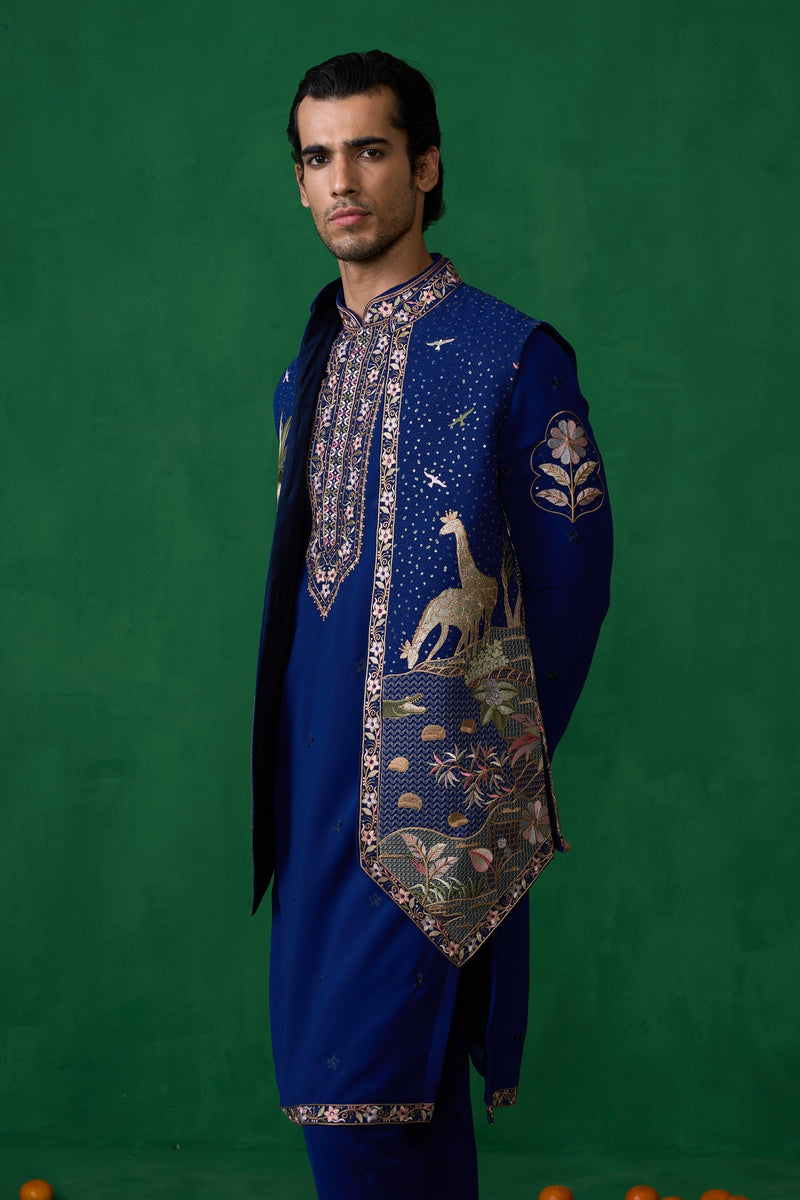 FOREST BLUE KURTA JACKET SET