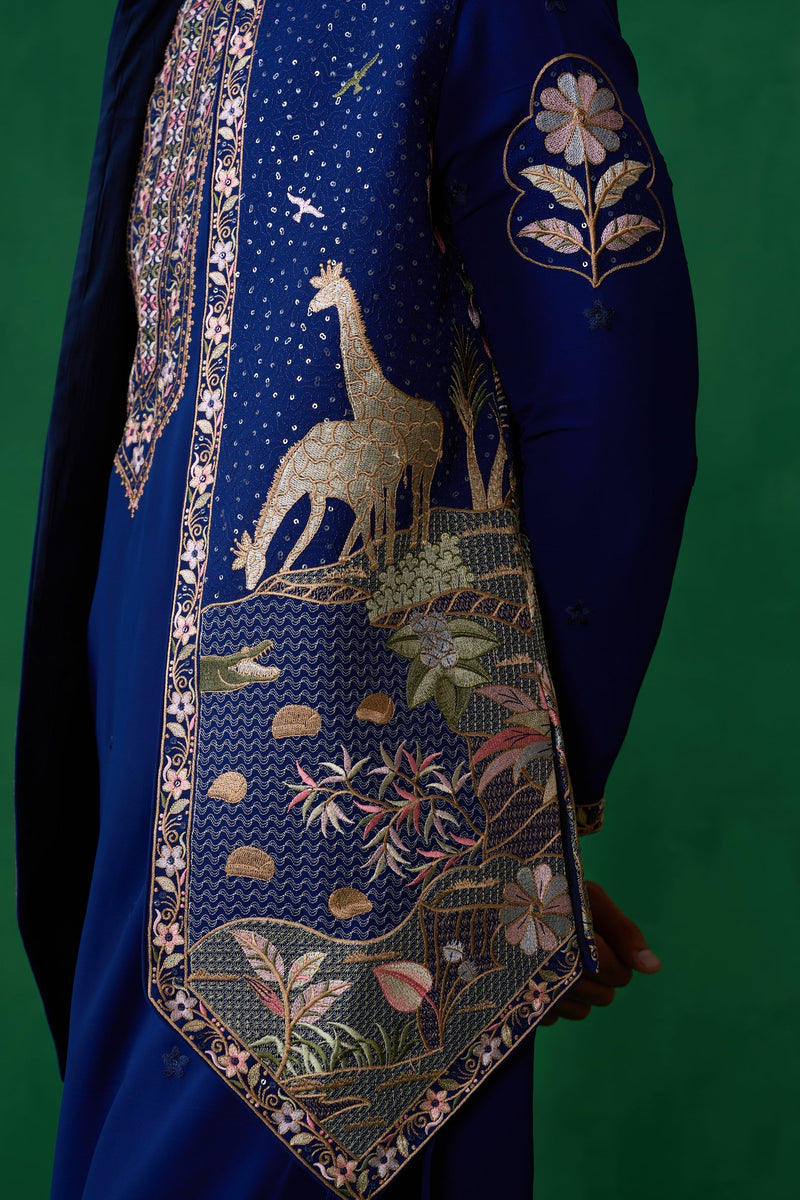 FOREST BLUE KURTA JACKET SET