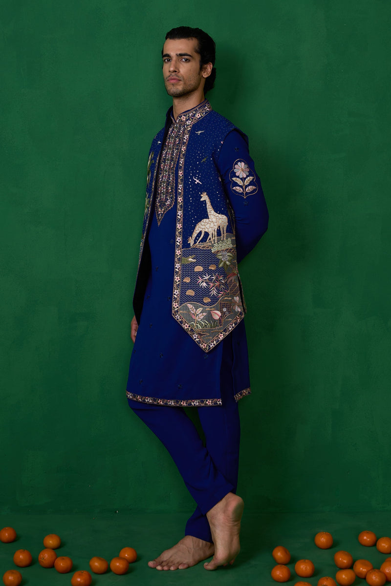 FOREST BLUE KURTA JACKET SET