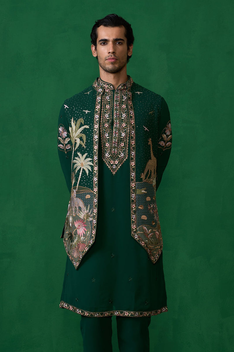 FOREST BOTTEL GREEN KURTA JACKET SET