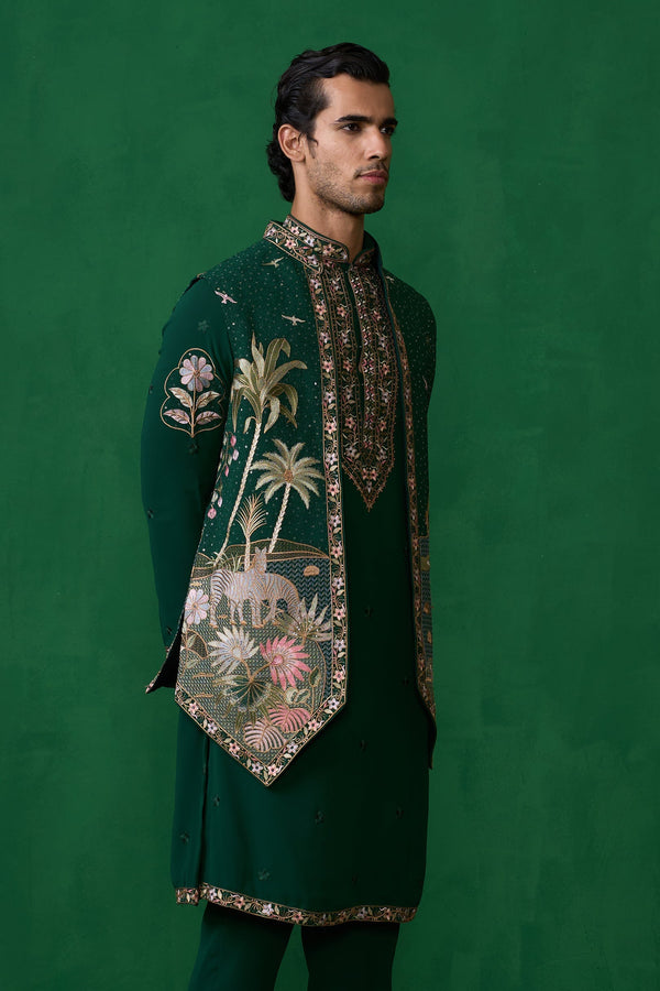 FOREST BOTTEL GREEN KURTA JACKET SET