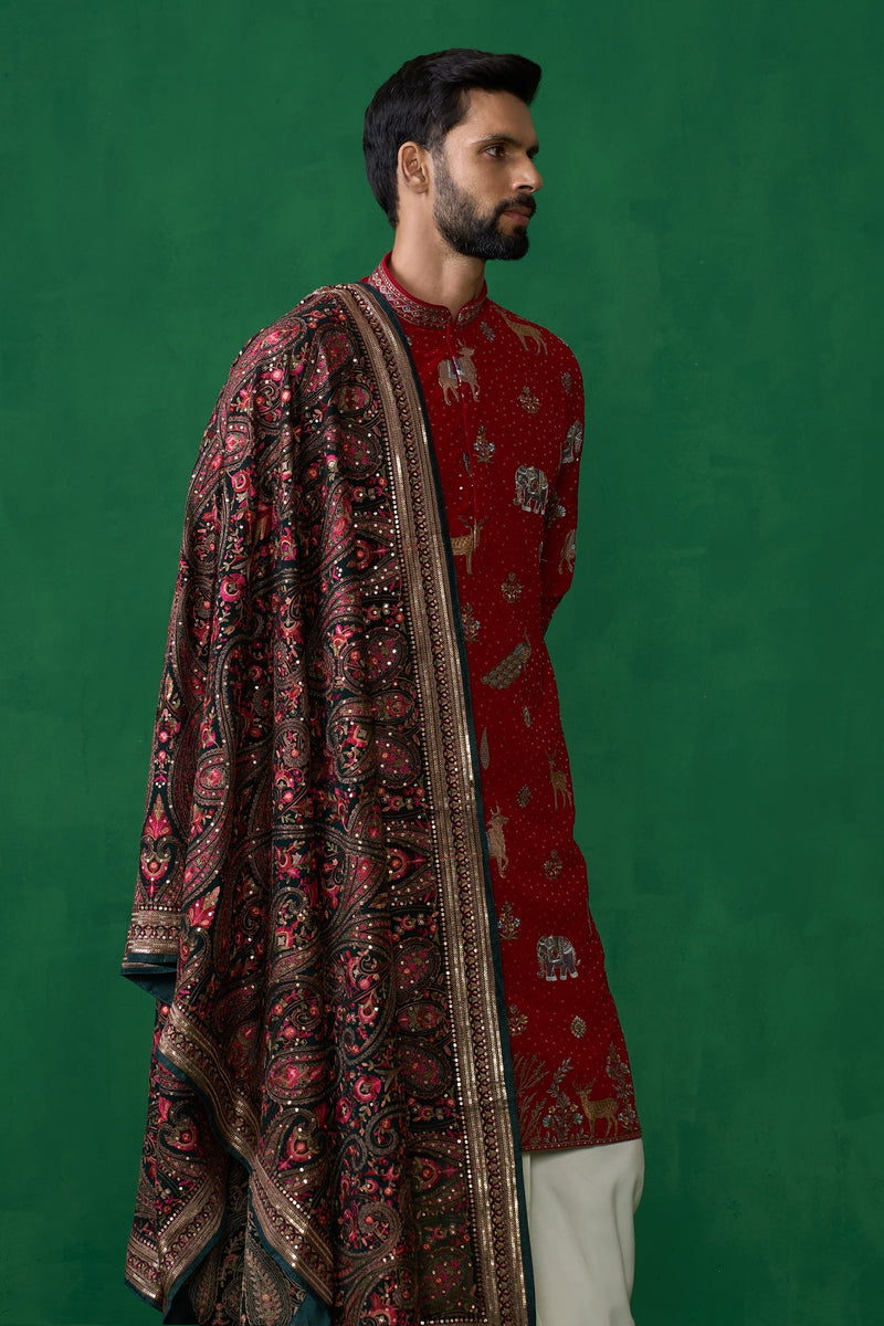 Tanmay Bhat in PICHWAI RED DHOTI KURTA SET