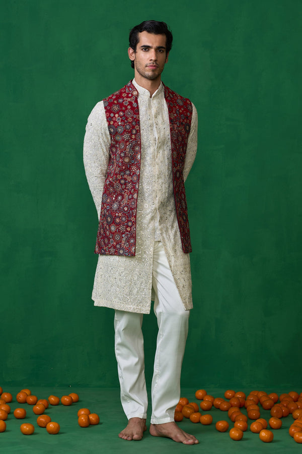 LAALBAGH MAROON KURTA JACKET SET