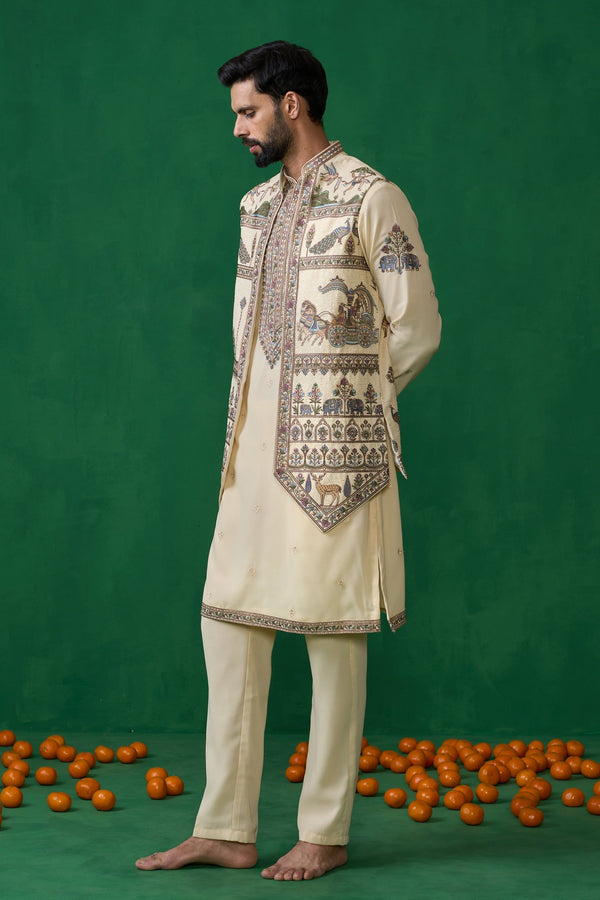 RAMAYAN CREAM KURTA JACKET SET