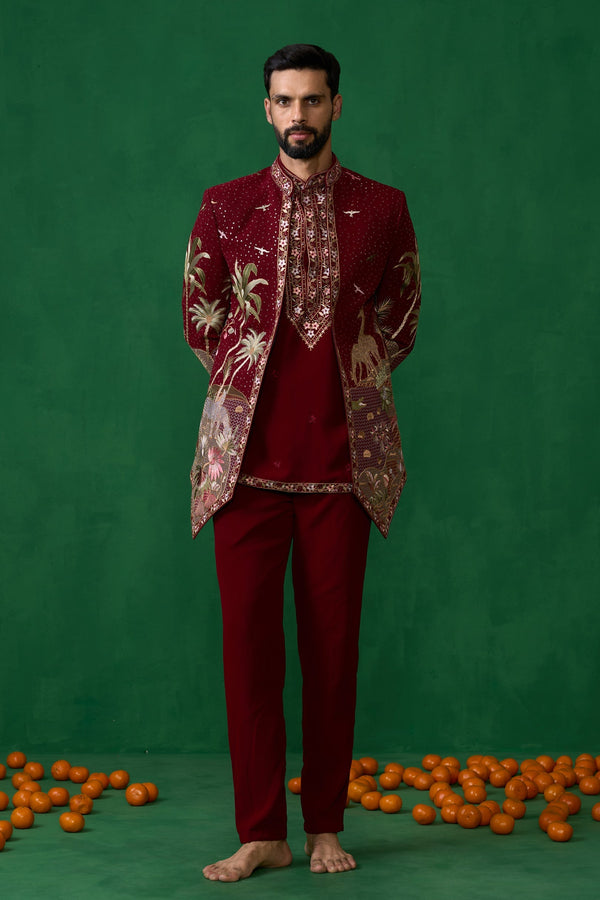 FOREST MAROON JODHPURI SET