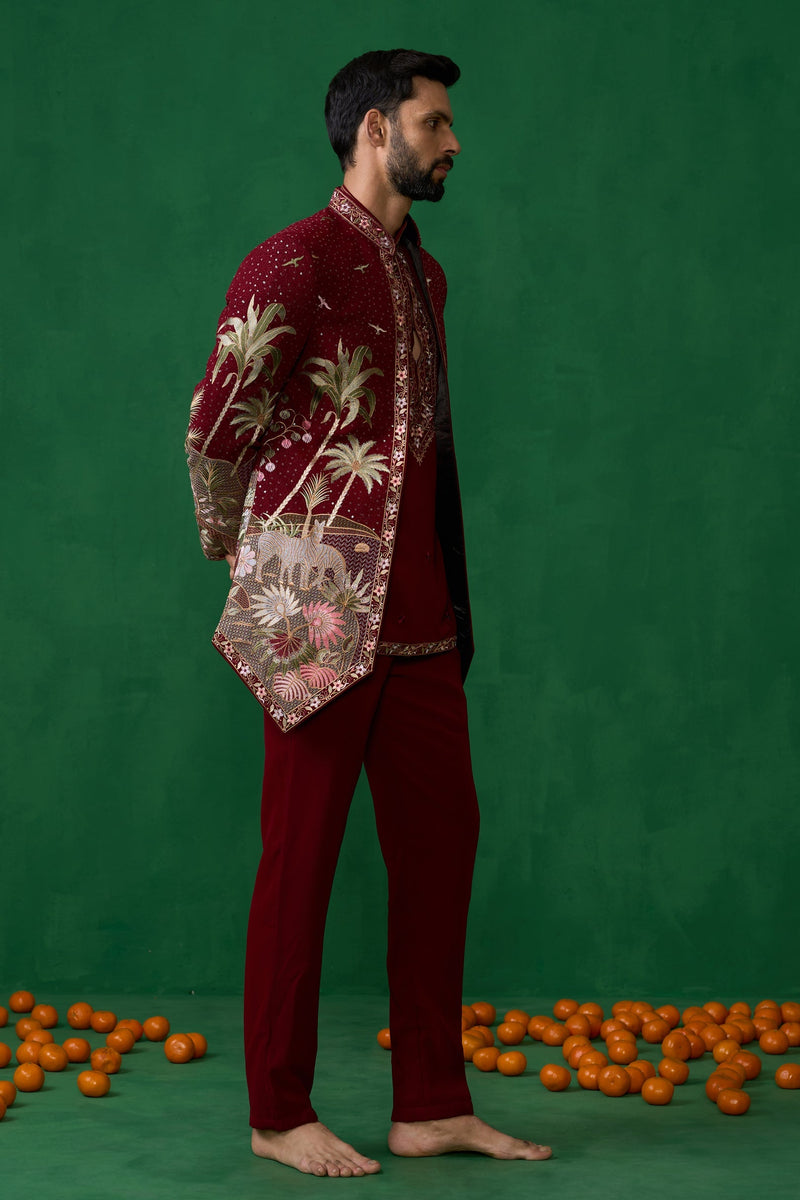 FOREST MAROON JODHPURI SET