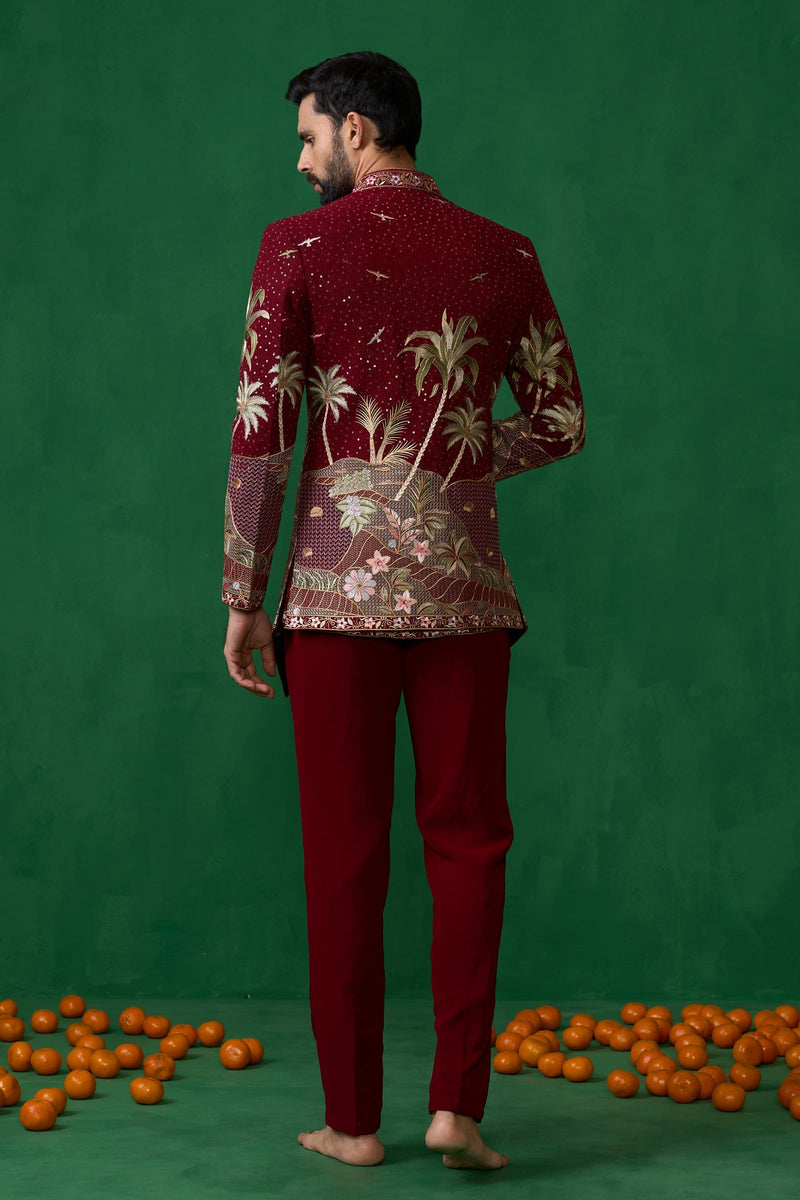 FOREST MAROON JODHPURI SET