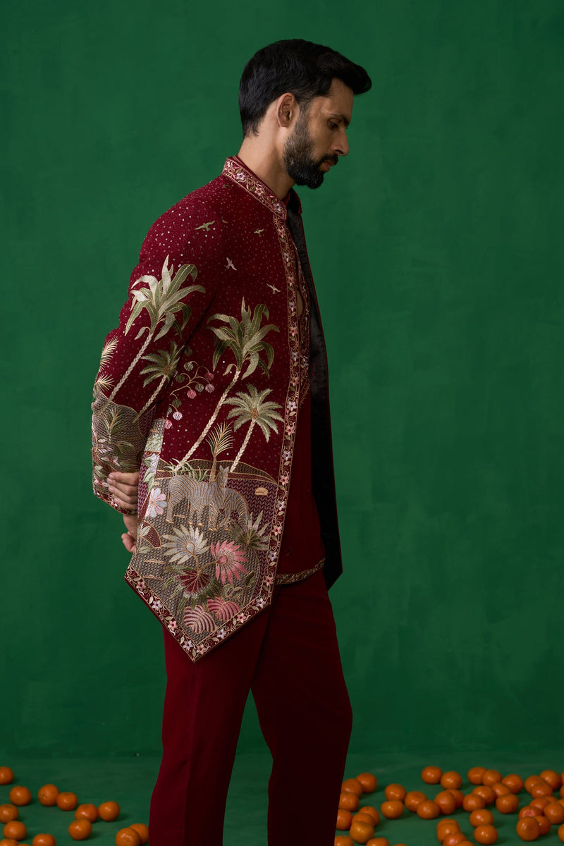 FOREST MAROON JODHPURI SET