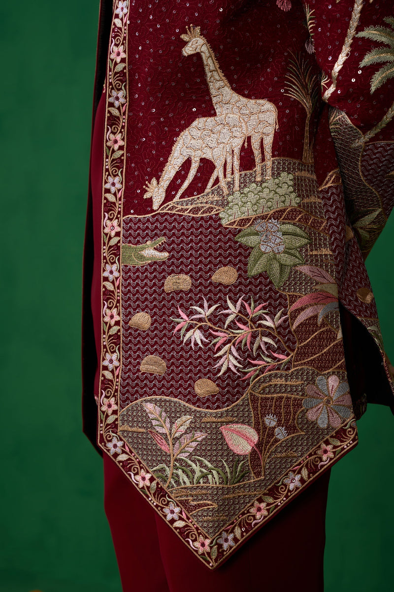 FOREST MAROON JODHPURI SET