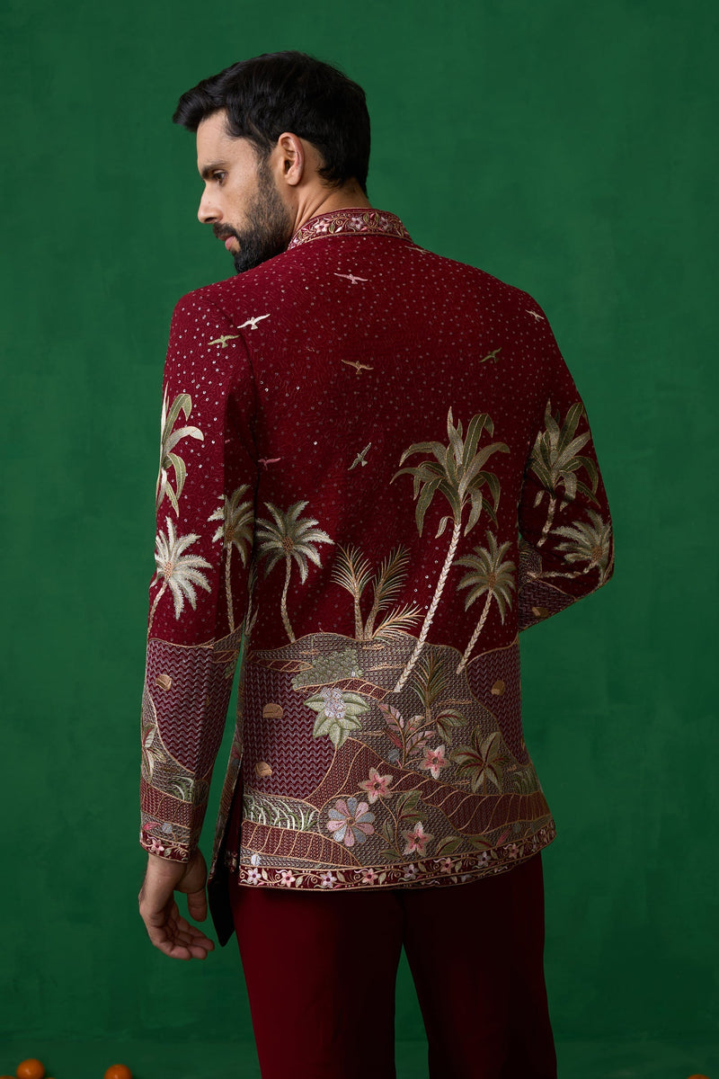 FOREST MAROON JODHPURI SET