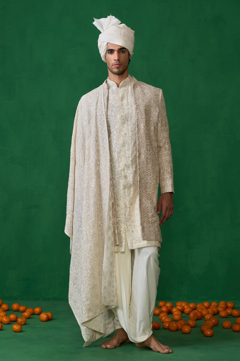 FLORAL BIEGE SHERWANI SET